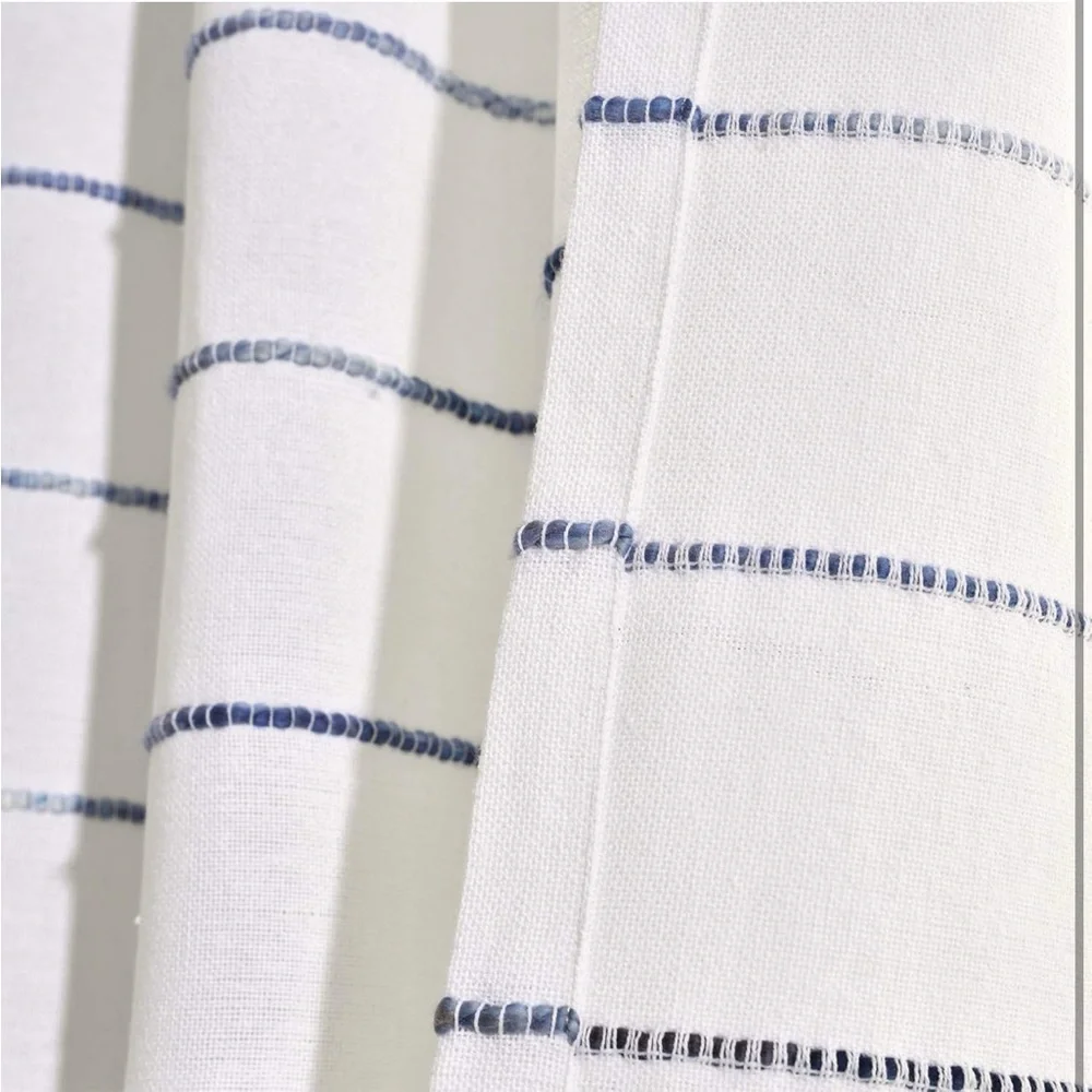 Ombre Stripe Curtain Panel Set, 2, 40''W x 84''L, Navy, Rod Pocket,Farmhouse